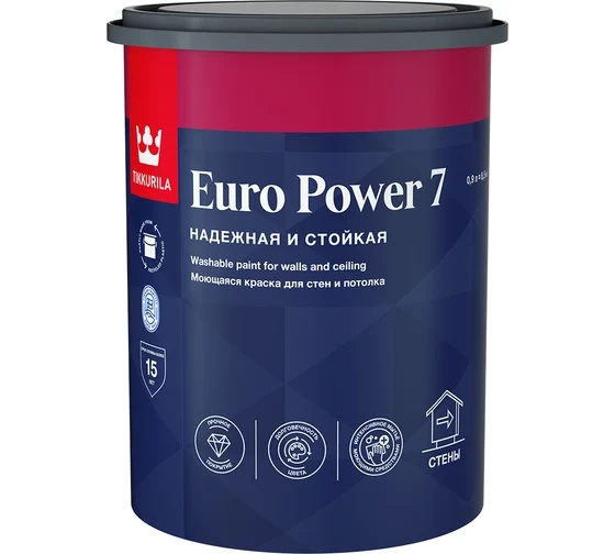 Краска интер. стойкая к мытью Тиккурила (Tikkurila) EURO POWER 7 C мат 0,9л